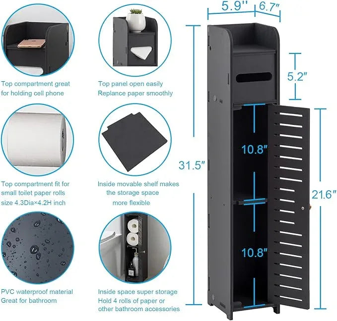 AOJEZOR Small Bathroom Storage Cabinet: Bathroom Toilet Paper Cabinet Fit for Small Roll,Black - ModernBath