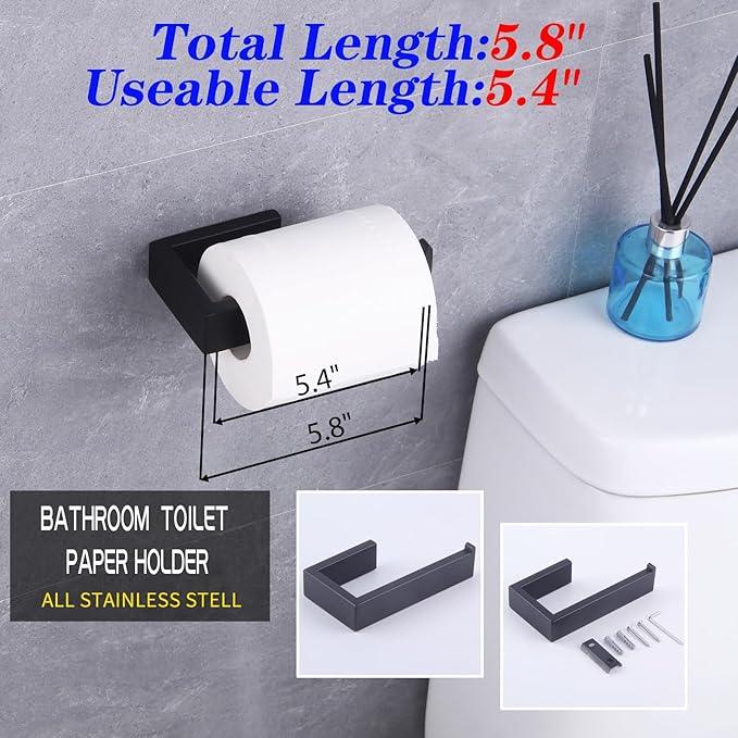 GERZWY Bathroom Accessory 2-Piece Set SUS 304 Stainless Steel Toilet Paper Holder Towel Ring Wall Mount, Matte Black HG1708-2BK - ModernBath
