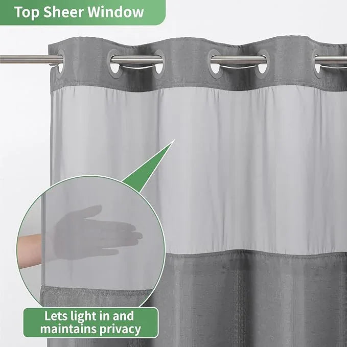 eachope Grey No Hook Shower Curtain with Snap-in Fabric Liner Set,Slub Textured Fabric Shower Curtains for Bathroom,Hotel Style Modern Shower Curtain,Water Repellent & Washable,71x74(72) - ModernBath