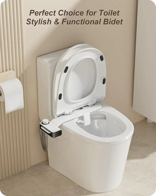 Hinmood Ultra-Slim Bidet Attachment for Toilet Dual Nozzles Feminine & Rear Wash Bidet Toilet Seat Attachment Non Electric Self Cleaning Adjustable Water Pressure, Rear Wash (KB001) - ModernBath