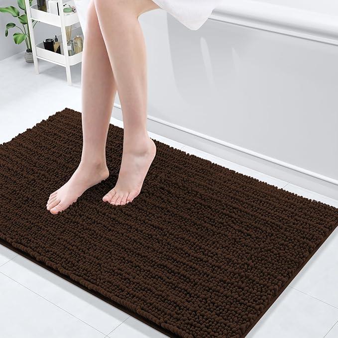 Arotive Luxury Chenille Bathroom Rug Mat, Extra Soft Thick Absorbent Shaggy Bath Rugs, Non-Slip Machine Wash Dry, Plush Bath Mats for Bathroom, Shower and Tub, 44x24, Brown - ModernBath