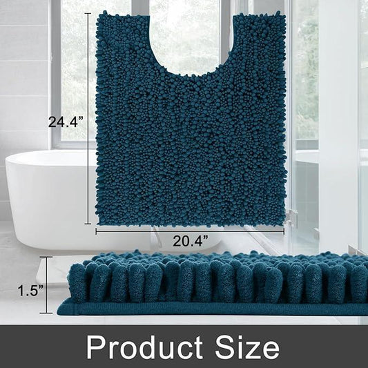 Yimobra Toilet Rug U Shaped Washable 24x20 Inch - Ultra Soft Absorbent Chenille Bath Rugs for Toilet, Quick Dry & Machine Washable, Non Slip Contour Bathroom Mat, Peacock Blue - ModernBath