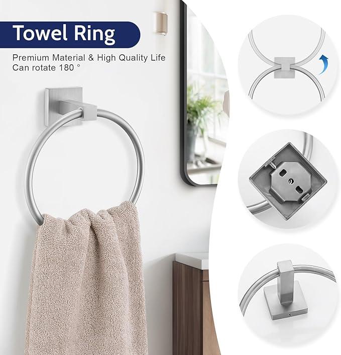 5-Piece Bathroom Hardware Set Brushed Nickel Bathroom Hardware Accessories Set Upgraded Toilet Paper Holder with Shelf Towel Holder Set for Bathroom Stainless Steel Wall Mounted - ModernBath