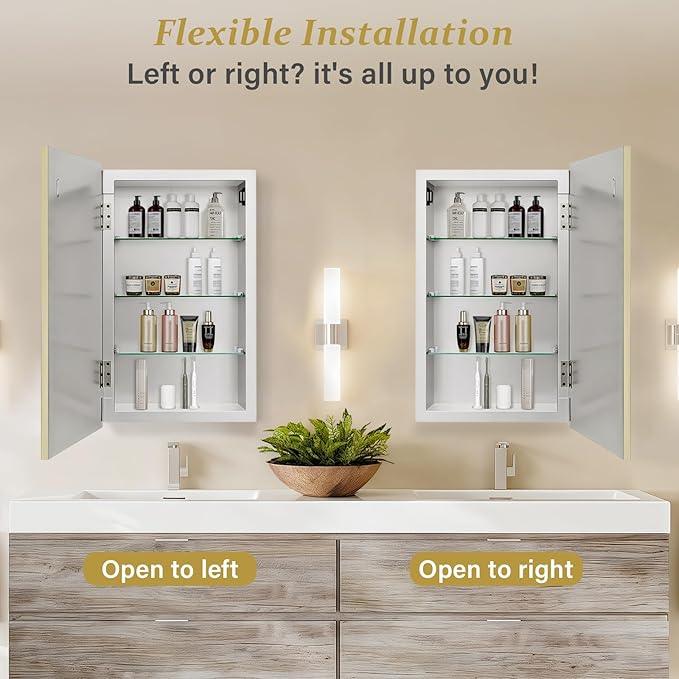 Medicine Cabinet with 16.2"x26" Mirror, Removable Shelves, Recessed or Wall Mounted Bathroom Cabinet, Silver Bathroom Vanity Mirrors for Over Sink with Storage - ModernBath
