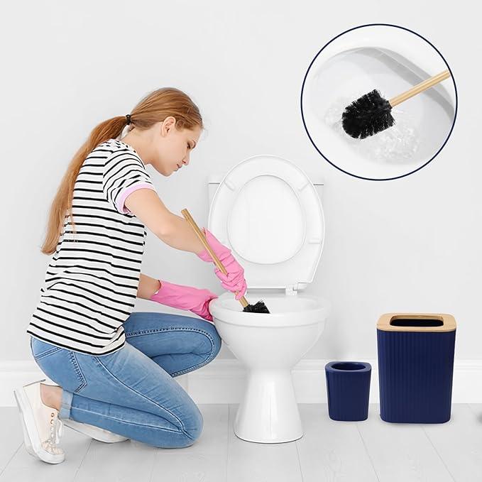 XLHOMO Blue Bathroom Set - Navy Blue Bathroom Accessories Set with with Trash Can,Toothbrush Holder,Toothbrush Cup,Soap Dispenser,Tray,Soap Dish,Toilet Brush,Qtip Holders for Bathroom Home Decor - ModernBath