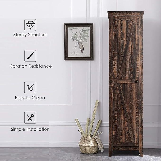 Giantex Tall Storage Cabinet Free Standing Floor Storage Tower with Four Shelves and Single Door, Narrow Cabinet for Bedroom, Living Room, Bathroom 17x16x72 Inch Utility Storage Cabinet (Coffee) - ModernBath