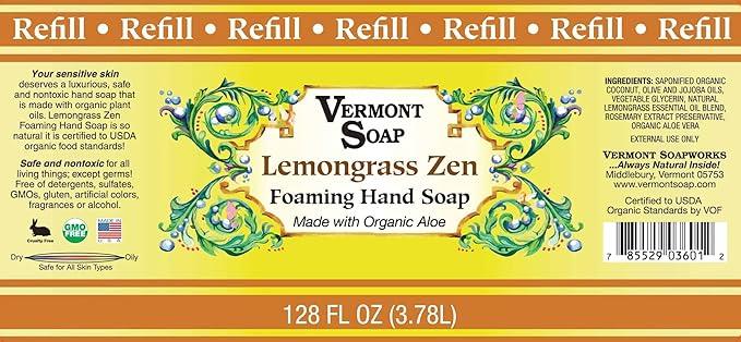 VERMONT SOAP Organics Foaming Hand Soap, Liquid Soap with Pre-diluted Formula - Ready to Use Lemongrass Hand Soap With Convenient and Economical Gallon Refill Size - ModernBath