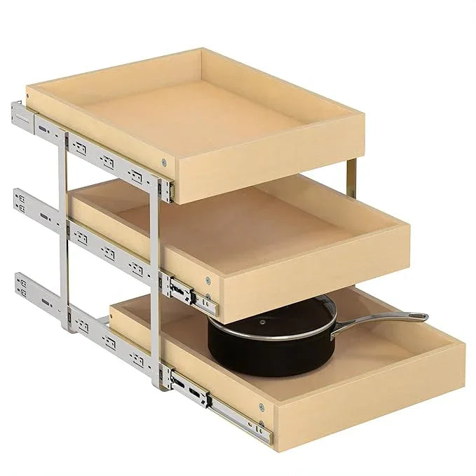 WelFurGeer 3-Tier Pull Out Cabinet Organizer with Soft Close, Heavy-Duty Slide Out Drawers for Cabinets, Pull Out Drawers for Cabinets, Bottom Mount Shelves for Kitchen, Pantry, Bathroom - ModernBath