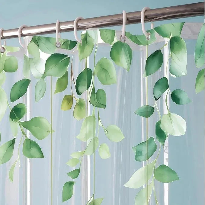 CAPQL Clear Eucalyptus Leaves Butterfly Shower Curtain Liner, Plastic Transparent Green Plant Shower Curtains for Bathroom, 72x72 Weighted Magnetic Shower Curtain Set with 12 Hooks - ModernBath