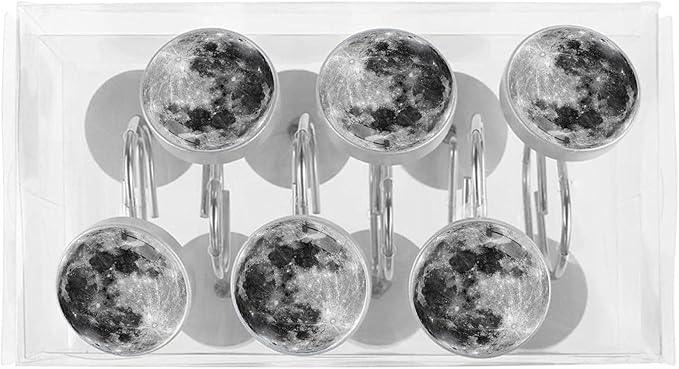 Black Moon Shower Curtain Hooks Set of 12 Rustproof Metal Shower Hooks for Curtains Rods Shower Curtain Rings for Bathroom Living Room Bedroom Decor - ModernBath