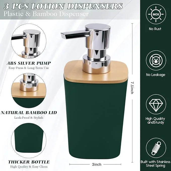 XLHOMO Dark Green Bathroom Accessories, Green Bathroom Accessories Set with Trash Can, Soap Dispenser, Toothbrush Holder, Toothbrush Cup, Soap Dish, Toilet Brush, Tray and Q-tip Holders - ModernBath