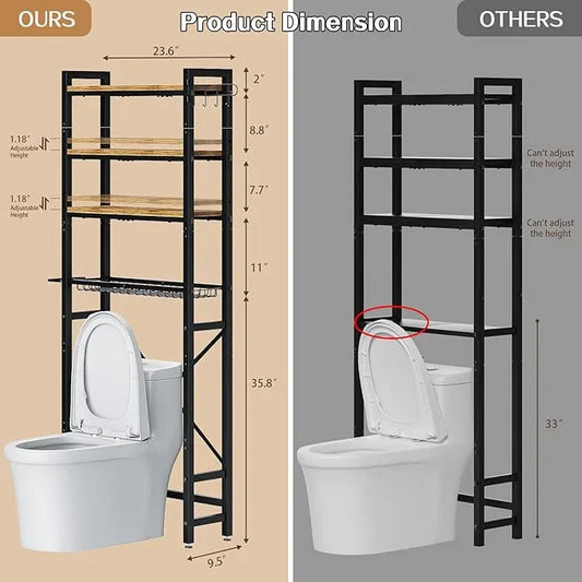 Over-The-Toilet Storage Rack, 4 Tier Bathroom Shelf Organizer Over Toilet with Adjustable Shelves, Basket, Hooks, Paper Holder, Quick Interlock Install & Water-Resistant Shelves (Vintage Brown) - ModernBath