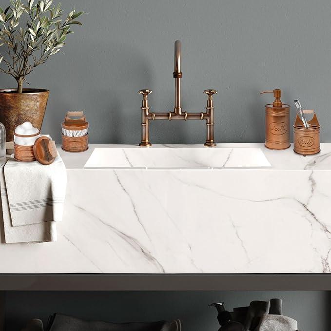 Autumn Alley Rustic Bathroom Accessories Set 4 - Copper Farmhouse Soap Dispenser, Toothbrush Holder, 2 Apothecary Jars Qtip Holder - Rustic Bathroom Decor – Farmhouse Bathroom Accessories - ModernBath
