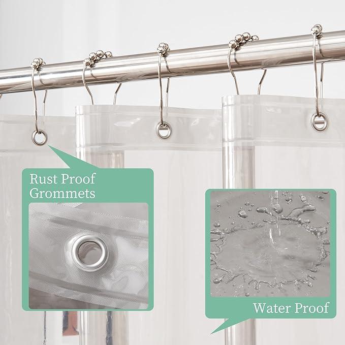 Mrs Awesome Clear Black Shower Curtain Liner with 3 Magnets, 72x72 Premium Flexible Sturdy Plastic Shower Curtain for Bathroom Lightweight & Waterproof, Clear Black - ModernBath