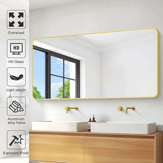 CIVENO 55"x30" Gold Bathroom Mirror, Large Rectangle Mirror, Rectangular Wall Mirror, Rounded Corner Vanity Mirror with Aluminum Metal Frame for Bathroom Bedroom Living Room Horizontal/Vertical - ModernBath