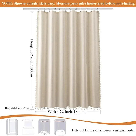 Nanspring Beige Boho Linen Shower Curtain 72 Inch Cute Tassel Natural Boho Vintage Rustic Fabric Bath Curtain Set with Hooks Neutral Farmhouse Country Elegant Shower Curtain for Bathroom 72x72, Beige - ModernBath