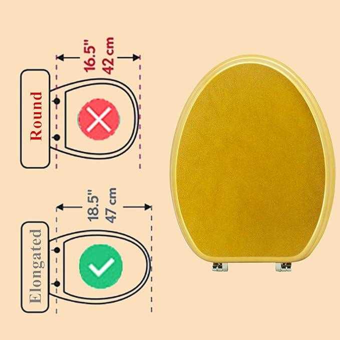 BLOFDE Elongated Toilet Seat Wood Toilet Seat Prevent Shifting with Zinc Alloy Hinges American Standard Size Toilet Seat Easy to Install also Easy to Clean(Elongated,Sparkling Classical Gold) - ModernBath
