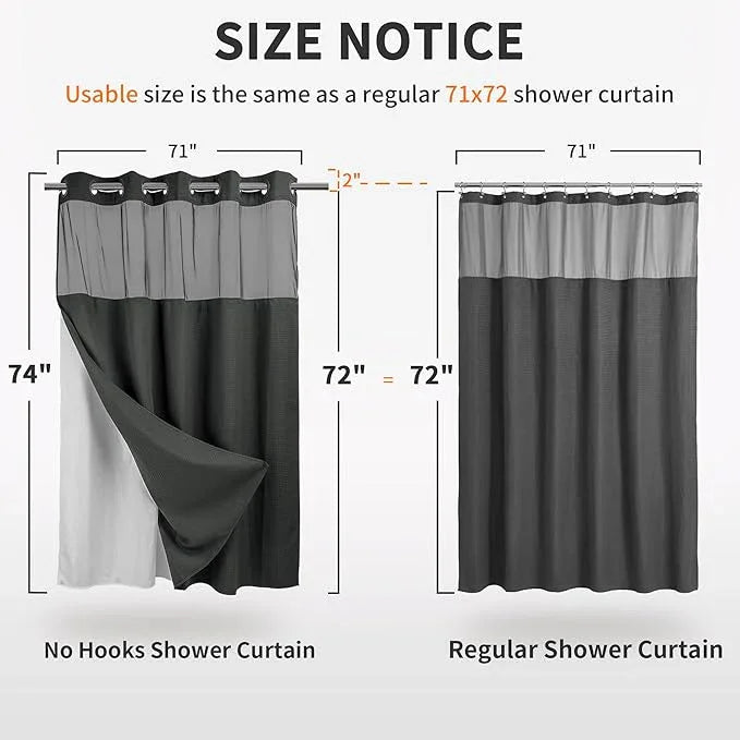 River Dream Heavyweight No Hooks Required Dotted Waffle Weave Shower Curtain with Snap in Liner - 71W x 74H,Hotel Grade,Spa Like Bath Curtain,Graphite Grey - ModernBath