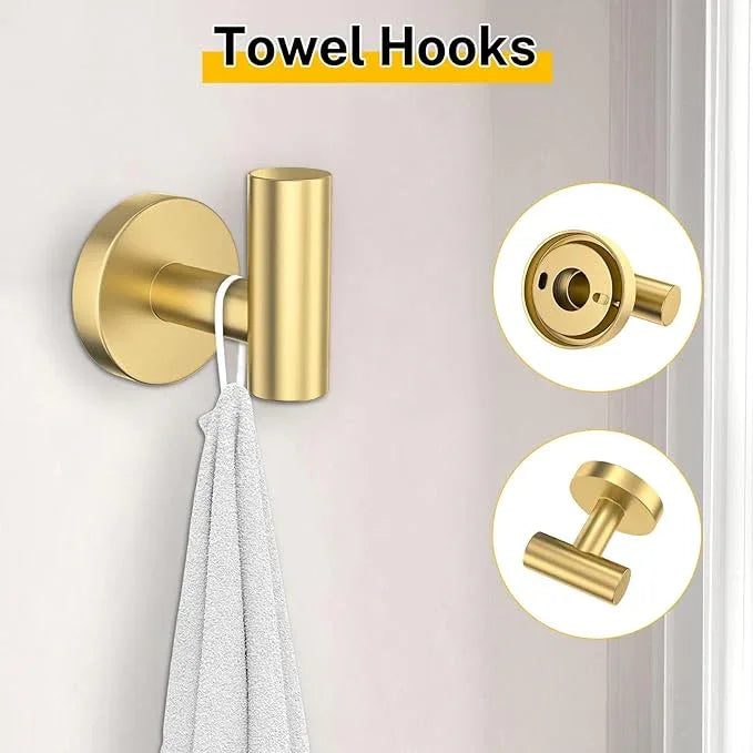 Brushed Gold Bathroom Hardware Set 5 Pieces Towel Bar Set Round Towel Holder Set for Bathroom,Upgraded Toilet Paper Holder with Shelf,Stainless Steel Wall Mounted 23.6 Inch - ModernBath