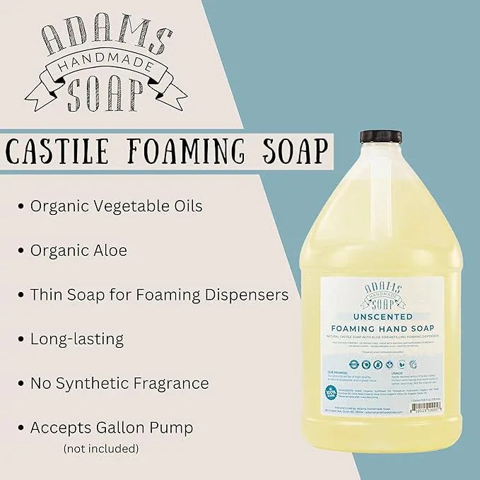 Adams Handmade Soap Thin Castile Foaming Liquid Hand Soap 1 Gallon Refill - Unscented (Pack of 4) - ModernBath
