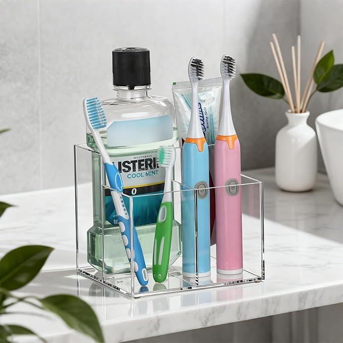 CWYEYE Toothbrush Holder, Clear Acrylic Toothbrush Holders for Bathrooms, Large Capacity Electric Toothbrush and Toothpaste Holder for Bathroom Countertop - ModernBath