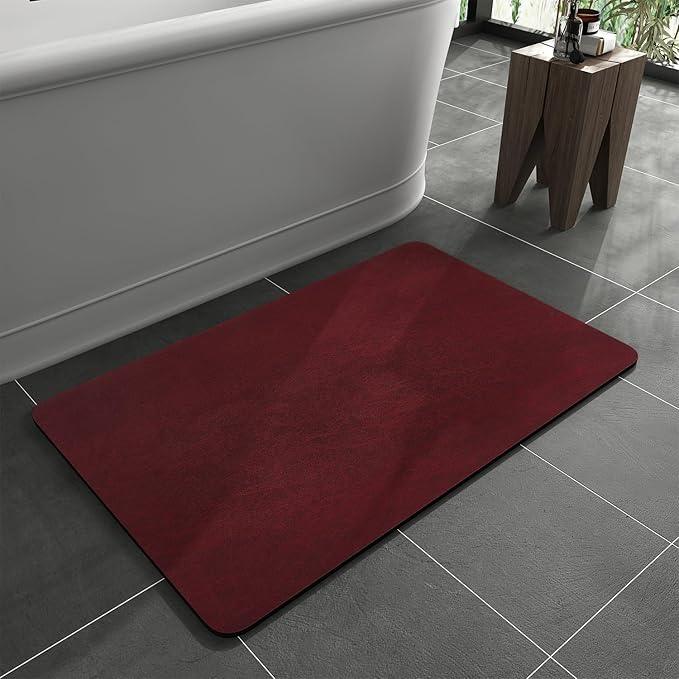 MontVoo -Bath Mat Rug-Rubber Backing Non Slip Quick Dry Absorbent Thin Bathroom Rugs Fit Under Door-Faux Suede Surface Bathroom Floor Mats-Shower Rug for in Front of Bathtub Shower Burgundy 16x24 Red - ModernBath