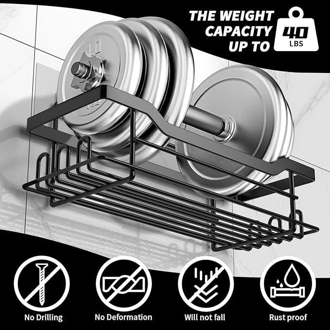 BATHDESIGN Shower Caddy Shelves Organizer, 3 Pack with Soap Holder, No Drilling Wall Mounted Self Adhesive Shelves, Matte Black - ModernBath