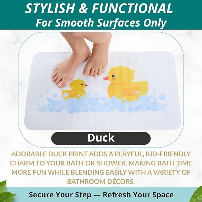 ENKOSI Non Slip Bath Mat for Tub and Shower Floors – Anti Slip Shower Mat with Strong Secure Suction Cup Grip – Rubber Duck Print for Kids and Toddlers for Inside Bathroom Bathtub (28x16 Duck) - ModernBath
