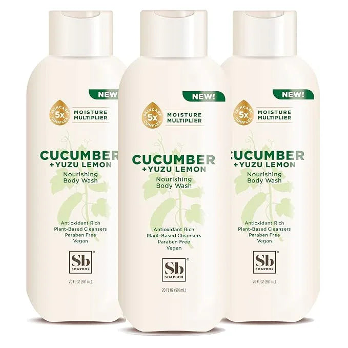 Soapbox Cucumber + Yuzu Lemon Body Wash for Women, Men, Vegan + Antioxidant Rich, Soothing, Moisturizing Soap with Shea Butter, Peptides & Keratin Promoting B3, 3 Pack, 20oz Each - ModernBath