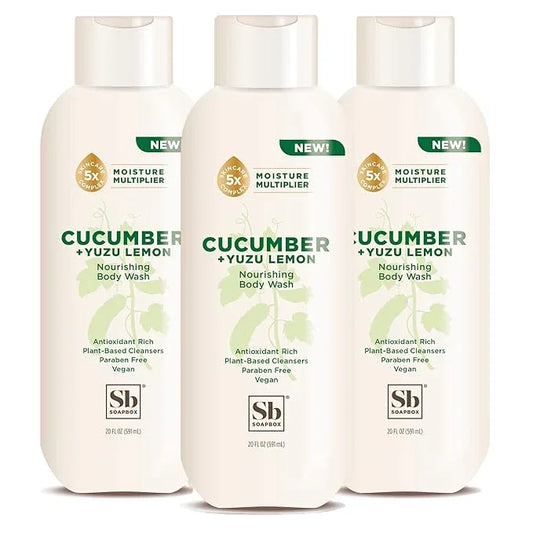 Soapbox Cucumber + Yuzu Lemon Body Wash for Women, Men, Vegan + Antioxidant Rich, Soothing, Moisturizing Soap with Shea Butter, Peptides & Keratin Promoting B3, 3 Pack, 20oz Each - ModernBath