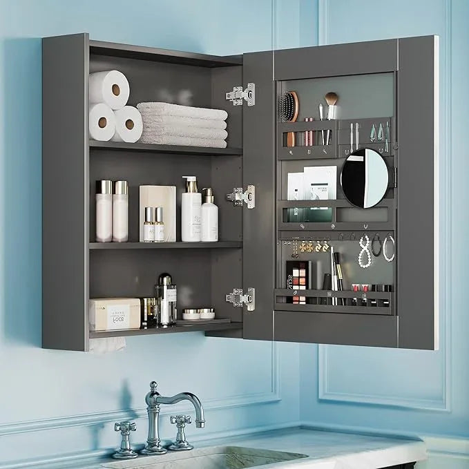 Bathroom Cabinet - Large Single Door 24x30 inchs Wall Cabinet Mirror Medicine Cabinet with Facial Tissues Slot and Multifunctional Storage Area - ModernBath