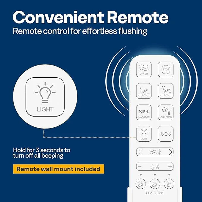 VIVOHOME Smart Heated Bidet Toilet Seat with Remote Control, Self-Cleaning Dual Nozzles for Rear and Front Cleansing, Adjustable Temperature Settings with Warm Air Dryer, Soft Close Lid, Nightlight - ModernBath