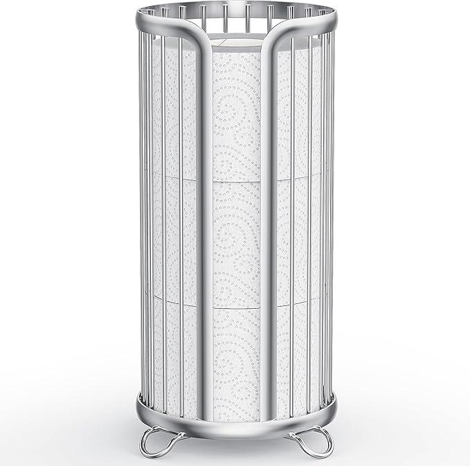 Toilet Paper Holder Stand, Freestanding Toilet Tissue Organizer, Minimalistic Storage Solution, Reserve Mega Rolls-Silver - ModernBath