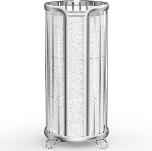 Toilet Paper Holder Stand, Freestanding Toilet Tissue Organizer, Minimalistic Storage Solution, Reserve Mega Rolls-Silver - ModernBath