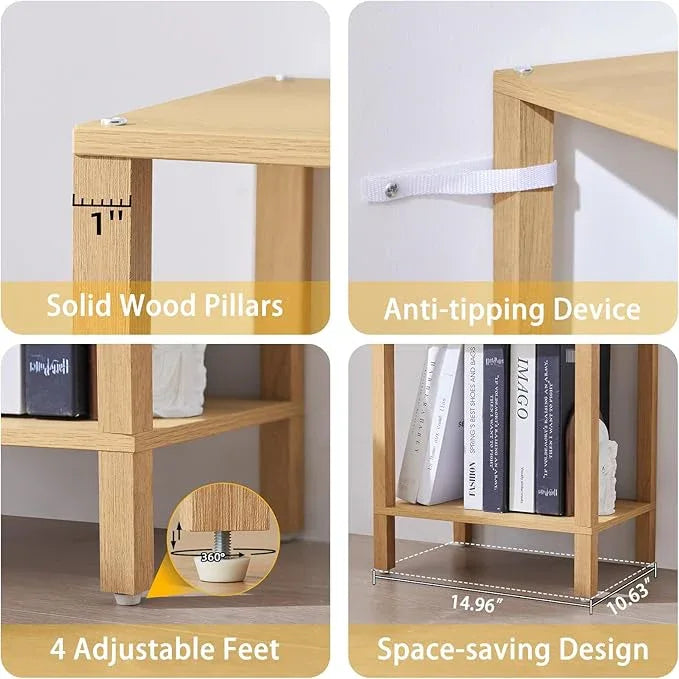 54in Tall Bookshelf 5-Tier Small Narrow Bookcase, Skinny Book Shelf for Small Space, Farmhouse Slim Shelf with Storage, Wood Freestanding Display Thin Bookshelves for Living Room, Natural - ModernBath