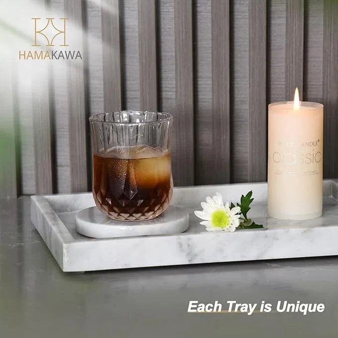 HAMAKAWA Large Bathroom Vanity Tray, Real Natural Marble Sink Tray 12 inch, Carrara White Stone Toilet Tank Trays, Modern Dresser Trays, Countertop Organizer for Kitchen Counter, Soap Dispenser - ModernBath