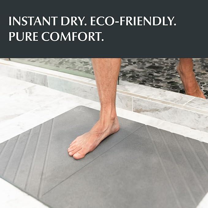 Water Stone Quick-Drying Bath Mat, Large (30.7” x 23.6”), Gray - Eco-Friendly, Non-Slip, Super Absorbent Bathroom Shower Mat for Superior Comfort & Safety - ModernBath