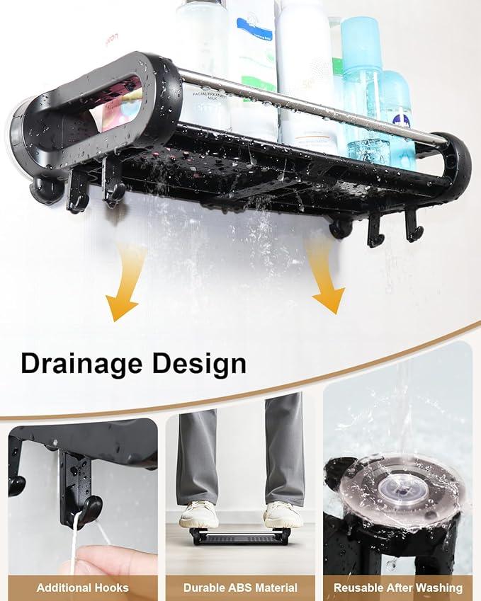 JOTPE Suction Cup Shower Shelf, Removable Shower Caddy Suction Cup with Large Capacity, Storage Suction Powerful Max Hold 22lbs, No Drilling Shelves for Bathroom Storage & Home Decor, Black - ModernBath