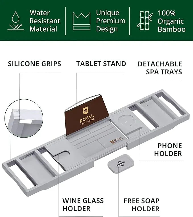 ROYAL CRAFT WOOD Premium Foldable Bathtub Tray - Expandable Bath Tray for Tub - Luxury Bathtub & Bathroom Accessories - ModernBath
