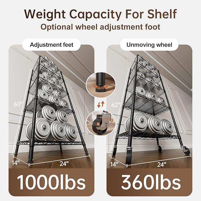 5 Tier Shelves Storage Shelf Wire Closet Bathroom Organizers Metal Pantry Kitchen Garage Shelving Unit Laundry Room Organization Home Rack Net Basket Black with Wheels 14”D X 24”W X 61”H - ModernBath