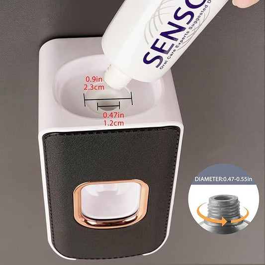 2 Slot Plastic Toothbrush Holder and Toothpaste Dispenser Wall Mounted, Automatic Toothpaste Squeezer, 2 in 1 Tooth Brush Toothpaste Organizer for Shower (Black) - ModernBath