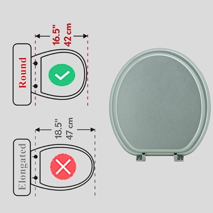 BLOFDE Round Toilet Seat Wood Toilet Seat Prevent Shifting with Zinc Alloy Hinges American Standard Size Toilet Seat Easy to Install also Easy to Clean(Round,Sparkling ClassicalSilver) - ModernBath
