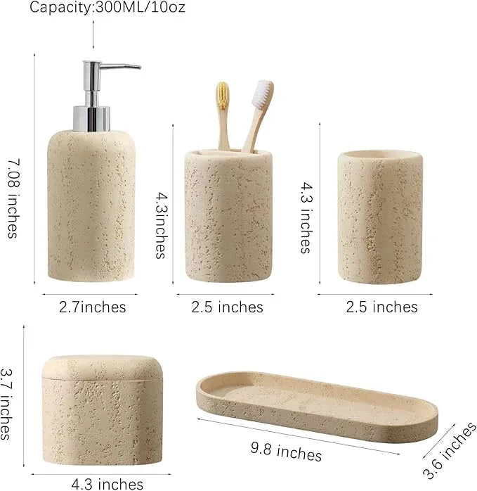 Bathroom Accessories Set, 5PCS Modern Bathroom Accessory Set with Soap Dispenser, Mouthwash Cup & Toothbrush Holder, Qtip Holder, Tray - ModernBath
