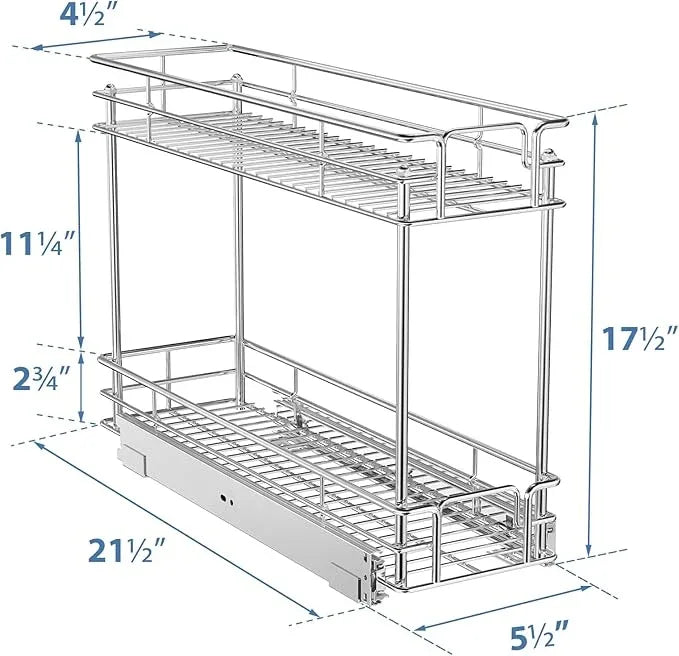 ROOMTEC Pull Out Spice Rack for Narrow Cabinet (5½" W X 21" D),2 Tier Slide Out Cabinet Organizer and Pull Out Shelves Under Cabinet Storage for Kitchen, Chrome - ModernBath