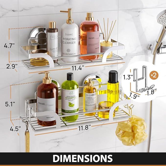 LEVERLOC 2 Pack Shower Caddy Suction Cup, Shower Shelves for Inside, Rustproof Metal Bathroom Storage NO-Drilling Bath Organizer with Large Capacity,Heavy Duty Storage Basket,Home Decor,Silver - ModernBath