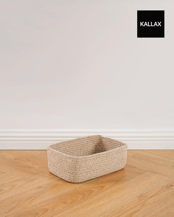 Small Woven Basket, 12 x 8 x 4.5 Inches, Storage Basket for Organizing, Cute Small Rope Shelf Closet Cube Storage Bins Baskets for Shelves, Dog Toy Gift Baskets Empty, 3 Packs, Mixed Brown - ModernBath