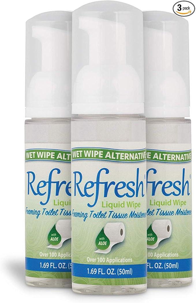 Refresh Liquid Wipe Toilet Paper Foam – Eco-Friendly Flushable Wet Wipe Alternative, Cleanses & Soothes with Witch Hazel & Aloe, Septic & Plumbing Safe, 50 ml (1.69 oz) 3 Pack - ModernBath
