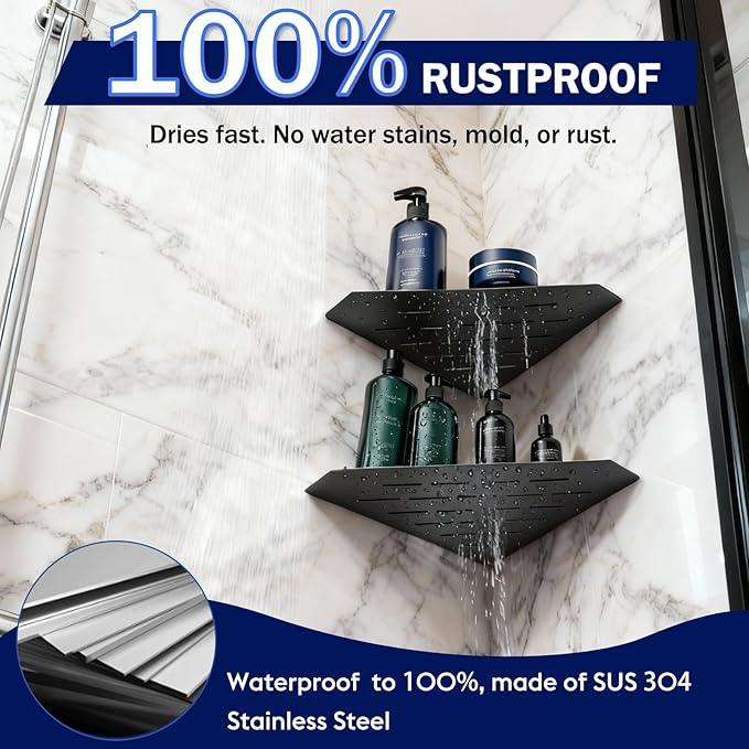 10" Corner Shower Shelf 2 Pcs Matte Black 304 Stainless Steel Diamond Heavy Duty Floating Corner Shelves Slot Design Recessed Bathroom Shower Shelf for 90° Tiled Wall, No Drilling Needed - ModernBath