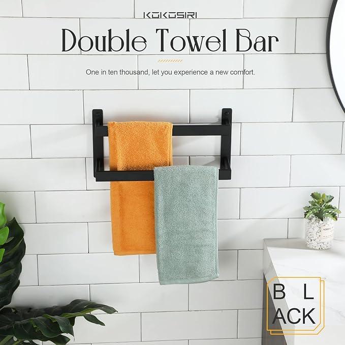 KOKOSIRI Towel Bars Black Bath Towel Holders 16 Inches Bathroom 2-Tiers Ladder Towel Rails Wall Mounted Towels Shelves Rack Stainless Steel, B5008BK-L16 - ModernBath