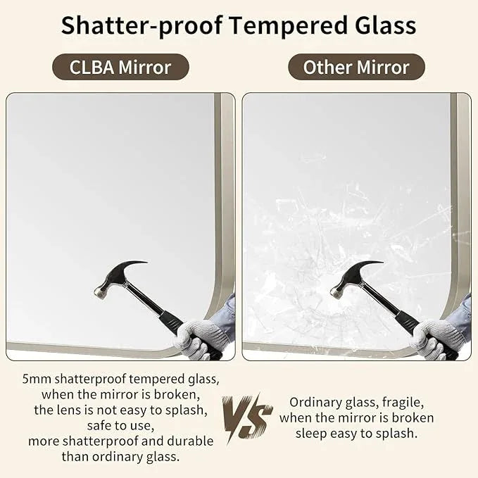 CLBA Brushed Nickel Mirror, 24x32 Inch Brushed Nickel Rectangle Mirror, Aluminum Alloy Framed Vanity Mirror, Rounded Rectangle Bathroom Mirror for Over Sink, Anti-Rust - ModernBath